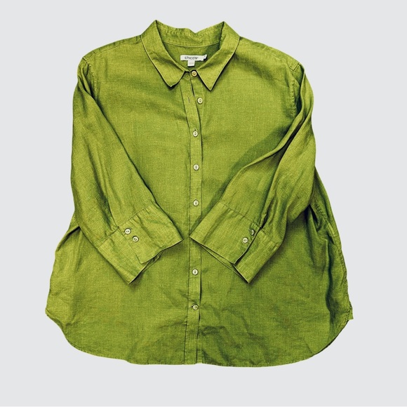 Chico’s 100% linen green button down blouse with mother of pearl buttons Size 18 - Picture 8 of 10